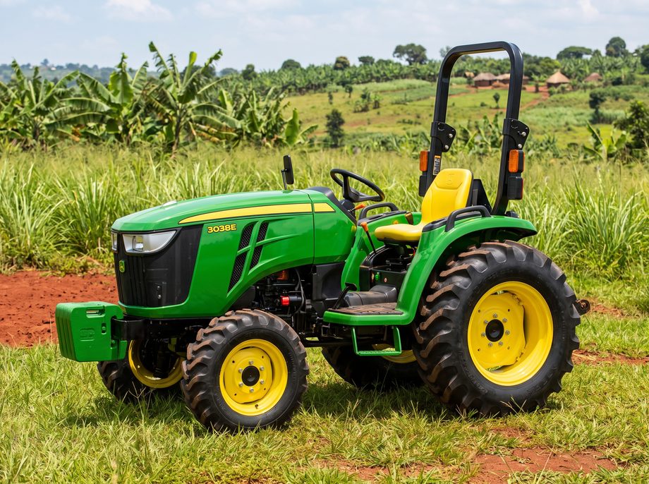 A compact utility tractor in a green field